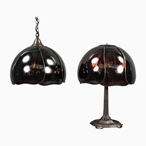 Art Nouveau Table and Ceiling Lamps from Lambert, Germany, 1970s, Set of 2