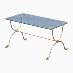 Table Basse en Verre et Laiton avec Pied Poisson de Maison Jansen