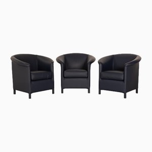 Fauteuils Aura Bleu Foncé en Cuir de Wittmann, Set de 3