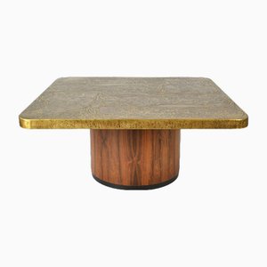 Brutalist Square Etched Brass Coffee attributed to Table Heinz Lilienthal, 1960s
