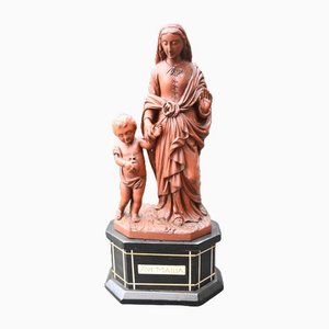 Statue der Madonna mit Kind aus geschnitztem Buchsbaum, 19. Jh.