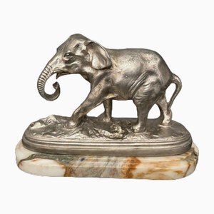 Éléphant en Bronze Argenté sur Socle en Onyx, 1930