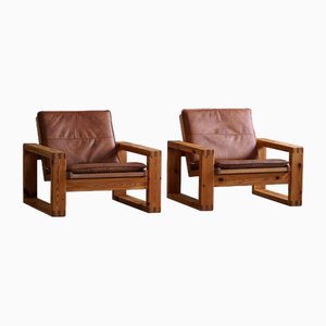 Sillones suecos de pino de Yngve Ekström para Swedese, años 70. Juego de 2