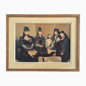 Senoritas, pintura al óleo, años 50, enmarcado