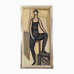 Pose, 1950s, Large Oil Painting, Framed