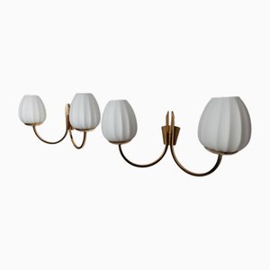 Vintage Italian Opaline and Brass Wall Lights, 1960, Set of 2