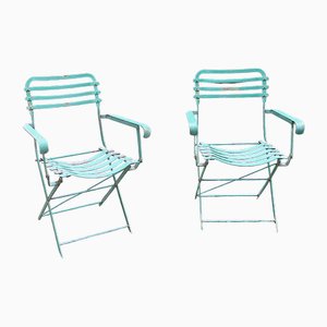 Set of Mid-Century Distressed Painted Iron Garden Armchairs