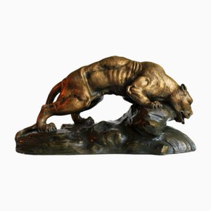 Sculpture of a Terracotta Lioness by Armand Fagotto, 20th Century
