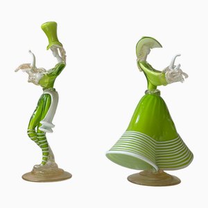 Danseuses Vintage en Verre Murano Vénitien Kelly Vert par Franco Toffolo, 1960s, Set de 2