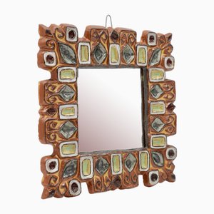 Ceramic Mirror by Roland Zobel - Workshops the Cyclades France Anduze, 1960s