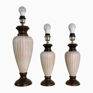Mid-Century Italian Wood and Ceramic Table Lamps, 1960s, Set of 3