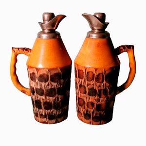 Jarras térmicas italianas de bambú y metal de Tura Aldo para Macabo, años 50. Juego de 2