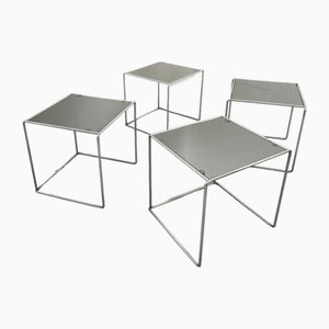 Square Stackable Coffee Tables in Metal and Mirror, 1970, Set of 4