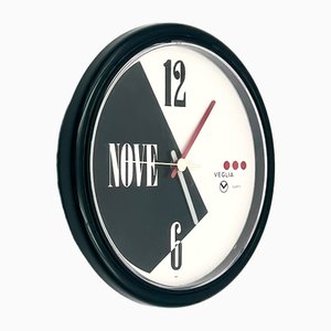 Geometric Wall Clock with Lacquered Black Frame from Veglia Borletti Milano, 1980s