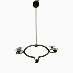 Art Deco Kronleuchter aus Lackiertem Messing & Glas von Pietro Chiesa, Italien, 1930er