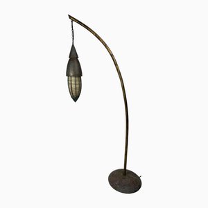 Lampadaire Rustique en Cuivre Patiné et Acier avec Lanterne, 1980s