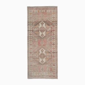 Large Vintage Faded Hand-Knotted Hallway Runner Rug