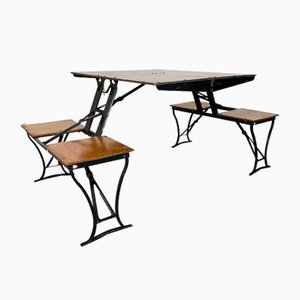 Vintage Steel and Wood Folding Picnic Dining Table, 1950s
