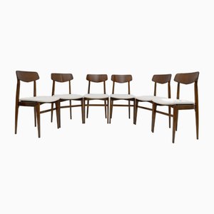 Walnut-Stained Beech and Bouclè Fabric Dining Chairs, Denmark, 1960s, Set of 6
