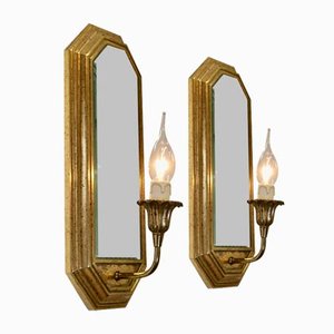 Art Deco Style Girandole Wall Mirror Lights, 1960s, Set of 2