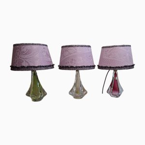 Belgische Vintage Tischlampen mit Füßen aus farbigem Kristallglas von Christalleries De Val St Lambert & Lamplove, 1970er, 3er Set