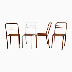 Chaises Tube Modernes en Bois et Métal, 1950s, Set de 4