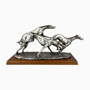 Sculpture Vintage en Argent de Racing Greyhounds par Angelo Schiavon, Italie, 1950s