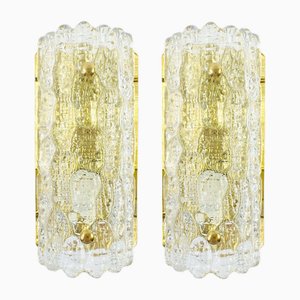 Scandinavian Glass & Brass Wall Lights attributed to Carl Fagerlund for Orrefors & Lyfa, 1960s, Set of 2