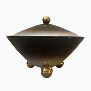 Art Deco Gold, Brown and Yellow Ceramic Box by Galvani, 1930s