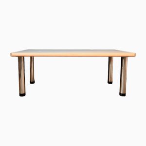 Large Swiss Wood and Chrome Feet Rectangular Table, 1980s