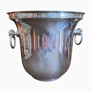 Vintage Art Deco Champagne Cooler with 2 Handles, Decorative Frieze on the Lower and Upper Edge and of Silver-Plated Brass, 1930s