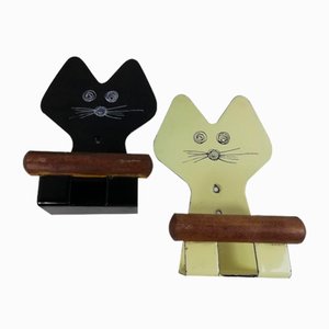 Cat-Shaped Hangers in Enamelled Metal, 1950s, Set of 2