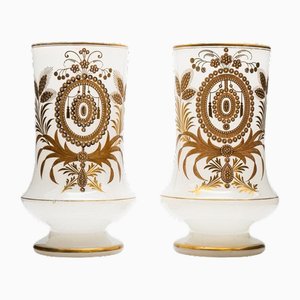 Baccarat Opaline Vases with Golden Decor, 1880s, Set of 2