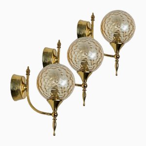 Gold Brass Sphere Blown Glass Wall Light in style of Angelo Brotto, Italy, 1960s