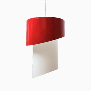Lámpara colgante de ópalo con pantalla de metal rojo de Philips, años 60