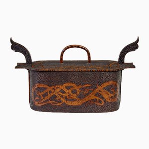 Early 20th Century Scandinavian Pokerwork Tine Box, 1890s