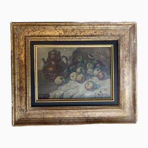 Ludovic Gignoux, Still Life with Apples, 20th Century, Oil on Board, Framed