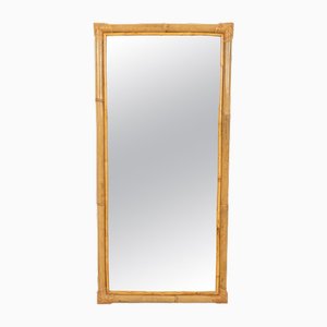 Mid-Century Rectangular Wall Mirror in Rattan and Bamboo, Italy, 1970s