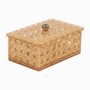 Mid-Century Box in Acrylic and Rattan in the style of Christian Dior, Italy, 1970s