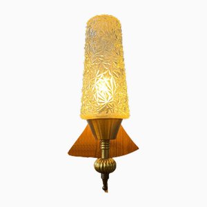 Vintage Teak Wood & Clear Glass Wall Sconce Lamp