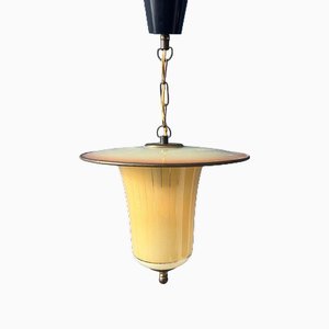 Vintage Glass and Brass Lantern Pendant Lamp, 1950s