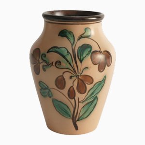 Jugendstil Steingut Vase mit Blumenmotiv von Sala, Schweden, 1920er