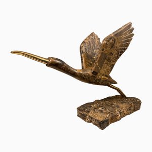 Tessellated Emperador Marble and Brass Bird by Maitland Smith, 1980s