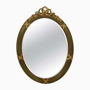 Gustavian Neoclassical Oval Gilt Wood Faceted Wall Mirror, Italy, 1900s