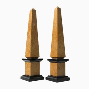 Giallo Reale Marble Obelisks, Set of 2