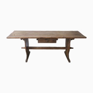 Large Antique Pine Trestle Dining Table with Drawer, 1780