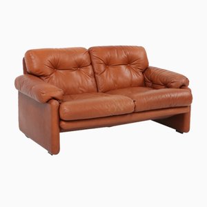 Braunes 2-Sitzer Ledersofa Coronado von Tobia Scarpa für B&b Italia, Italien, 1960er