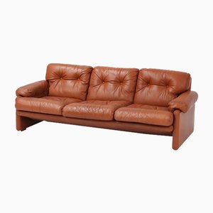 Braunes 3-Sitzer Ledersofa Coronado von Tobia Scarpa für B&b Italia, Italien, 1960er