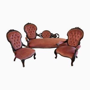 Victorian Carved Walnut 3 Piece Suite, 1860s, Set of 3