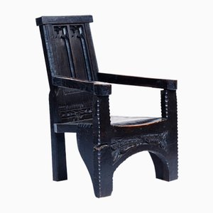 Late Medieval Walnut Sculptural Armchair with Floral Carvings, United Kingdom, 1600s